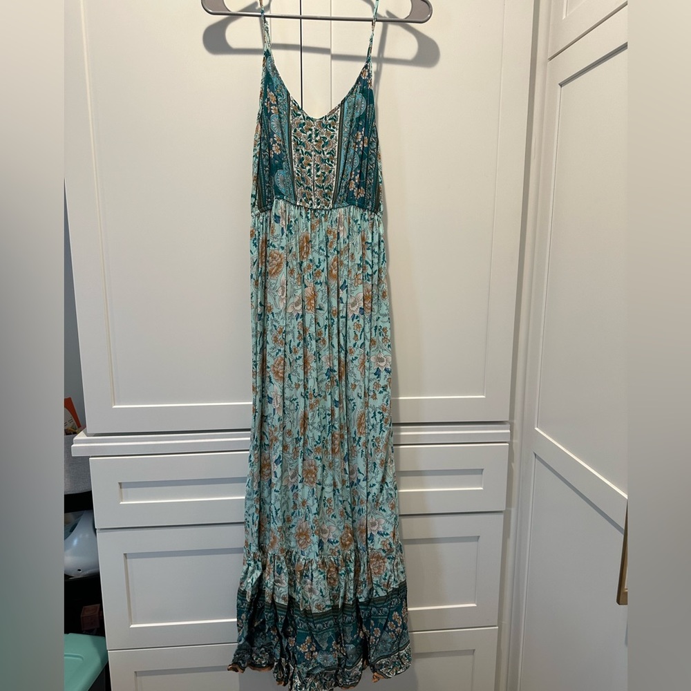 blue Floral maxi spaghetti strap flowy summer dress